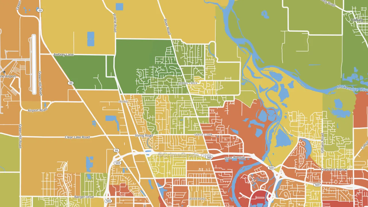 Santa Clara, Eugene, OR Map of Theft Rates