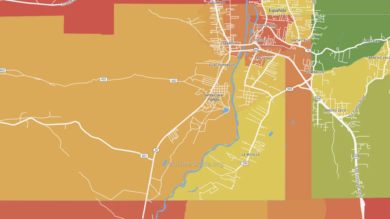 Santa Clara Pueblo, NM Map of Theft Rates