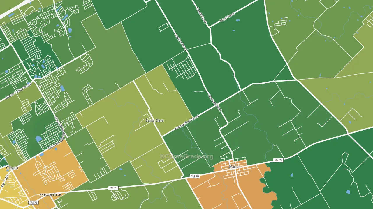Santa Clara, TX Map of Theft Rates