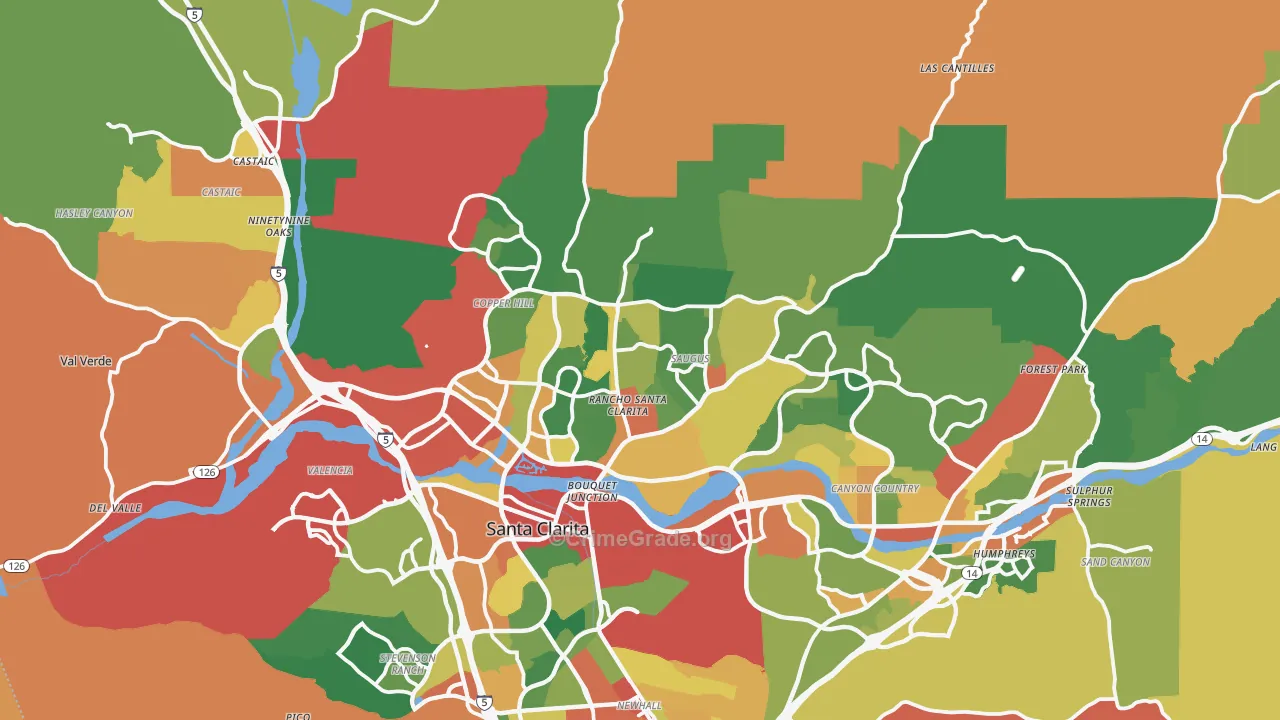 Santa Clarita, CA Map of Theft Rates