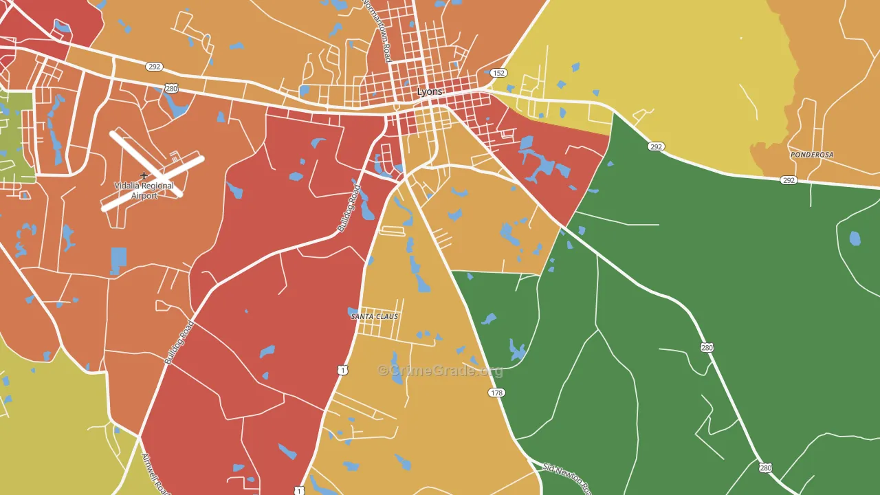 Santa Claus, GA Map of Theft Rates