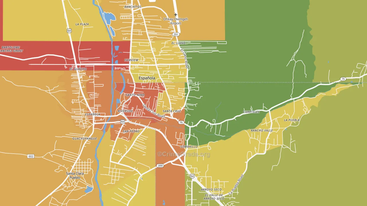 Santa Cruz, NM Map of Theft Rates