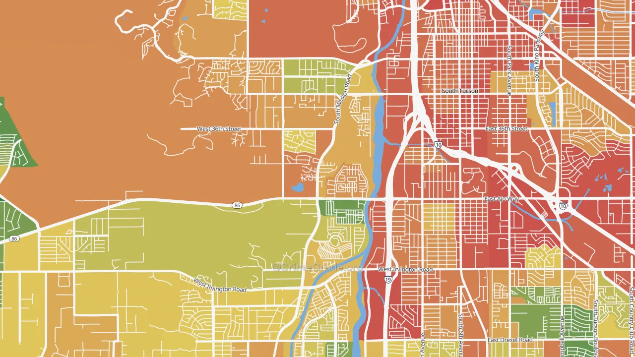 Santa Cruz Southwest, Tucson, AZ Map of Theft Rates