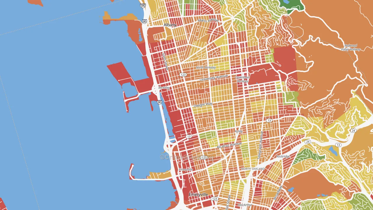 Santa Fe, Emeryville, CA Map of Theft Rates