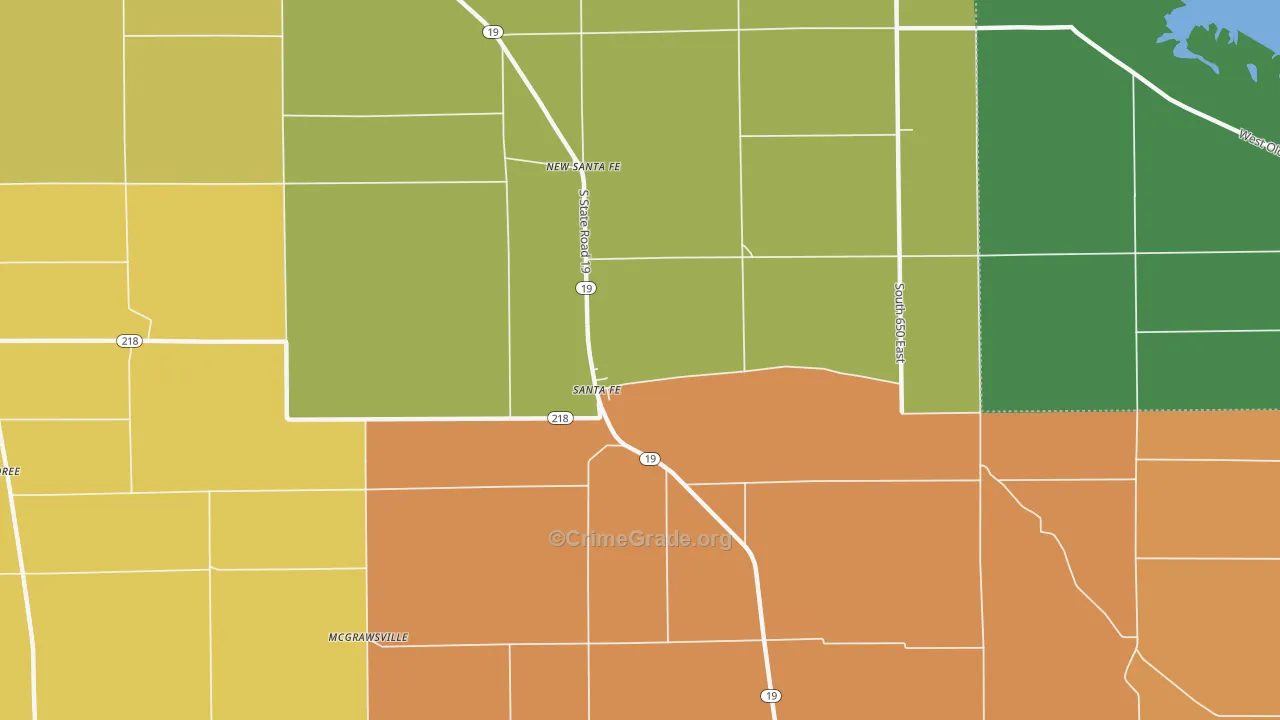 Santa Fe, IN Map of Theft Rates