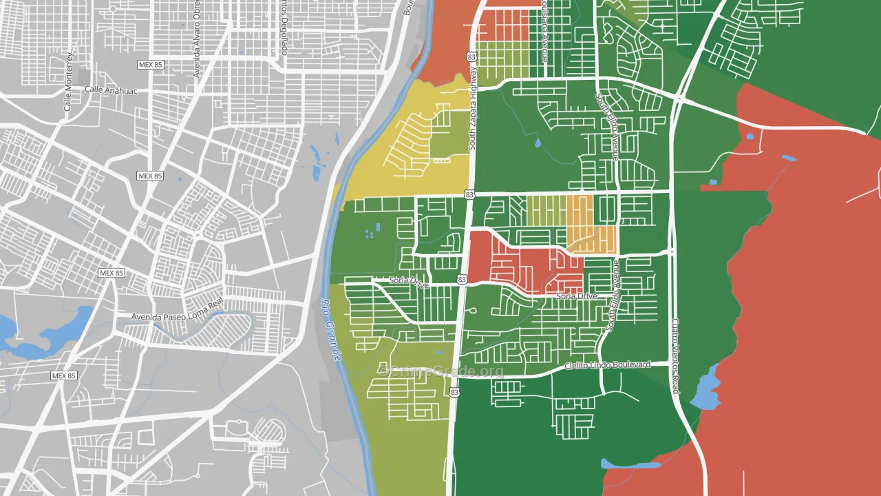 Santa Fe, Laredo, TX Map of Theft Rates