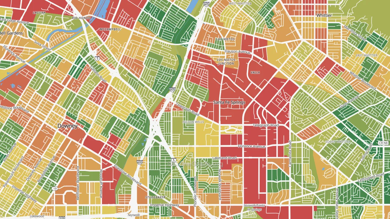 Santa Fe Springs, CA Map of Theft Rates