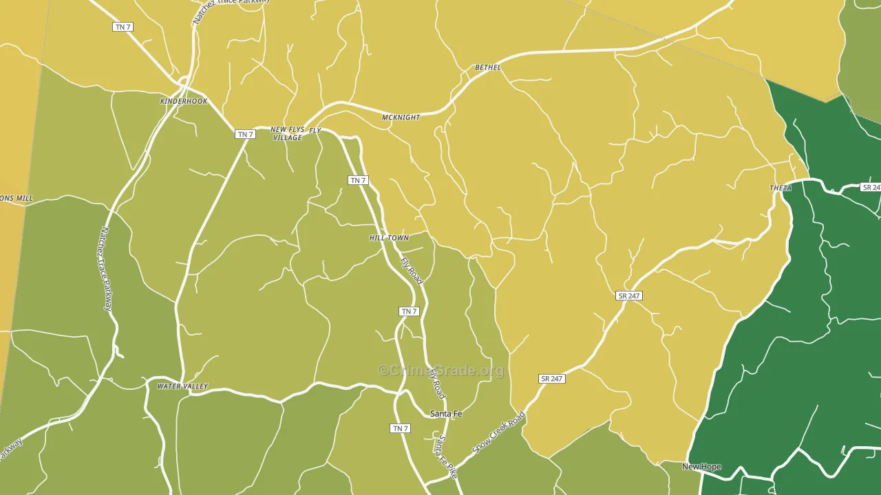 Santa Fe, TN Map of Theft Rates