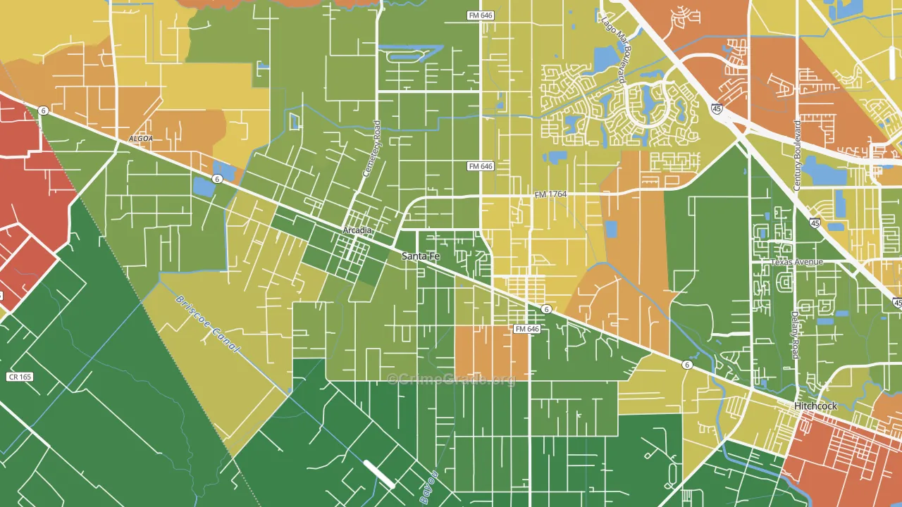 Santa Fe, TX Map of Theft Rates