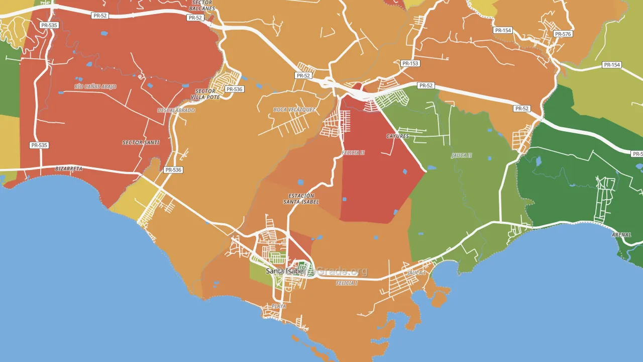 Santa Isabel Municipio, PR Map of Theft Rates