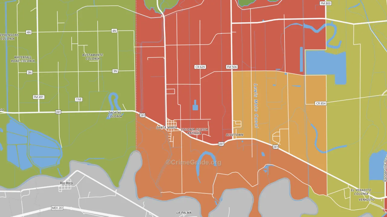 Santa Maria, TX Map of Theft Rates