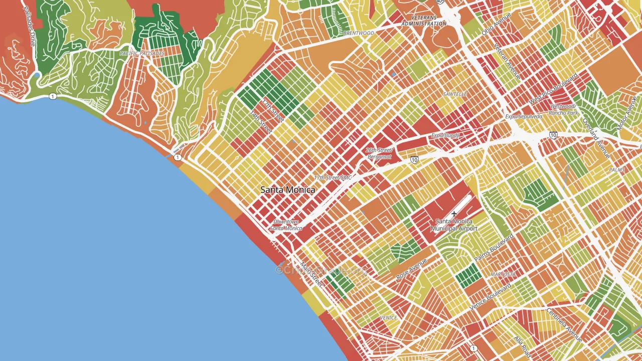 Santa Monica, CA Map of Theft Rates