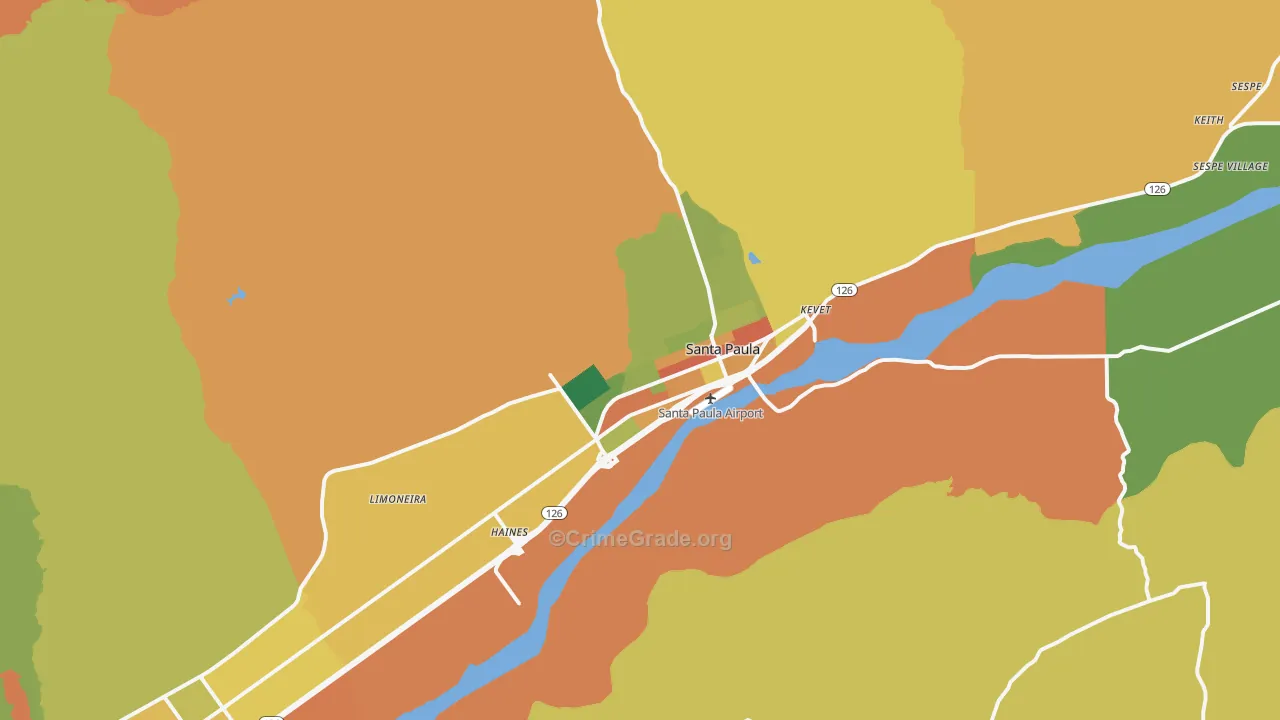 Santa Paula, CA Map of Theft Rates