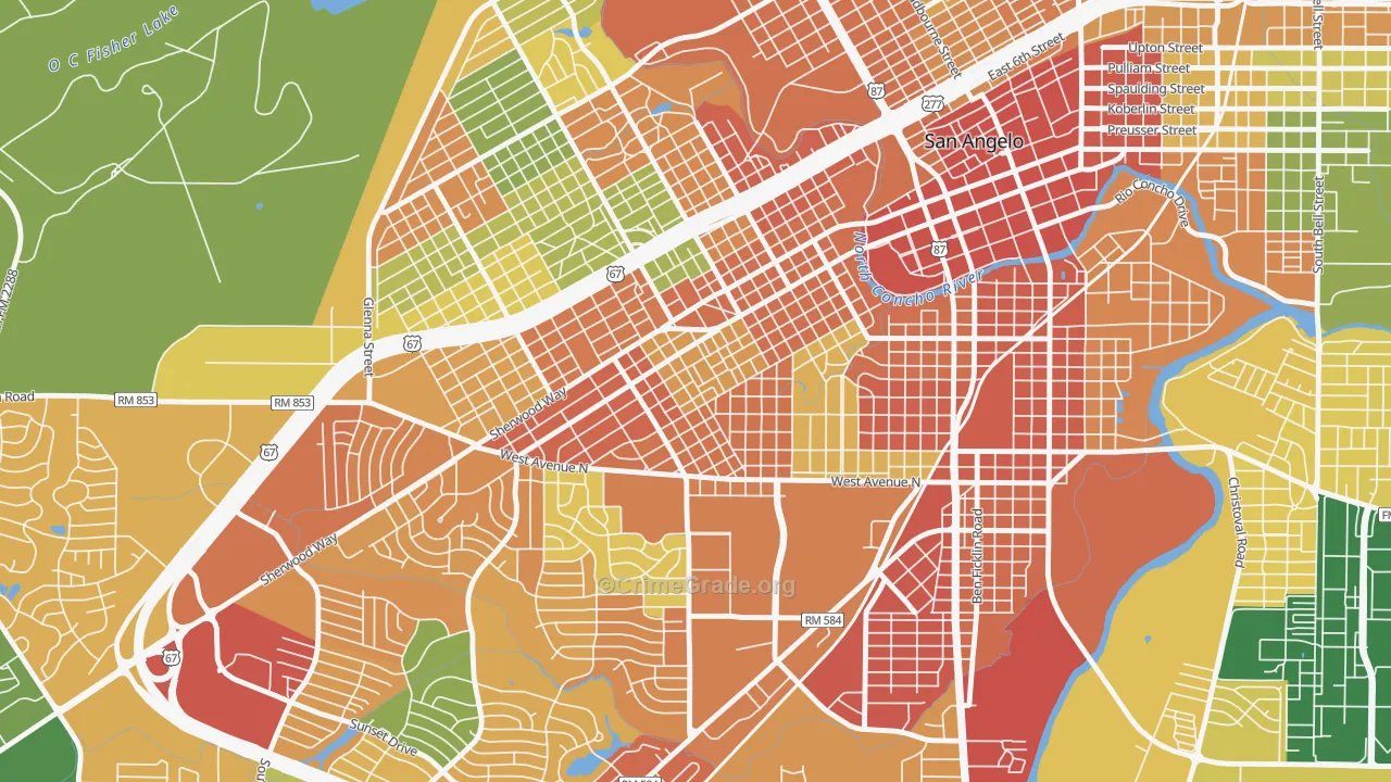 Santa Rita, San Angelo, TX Map of Theft Rates