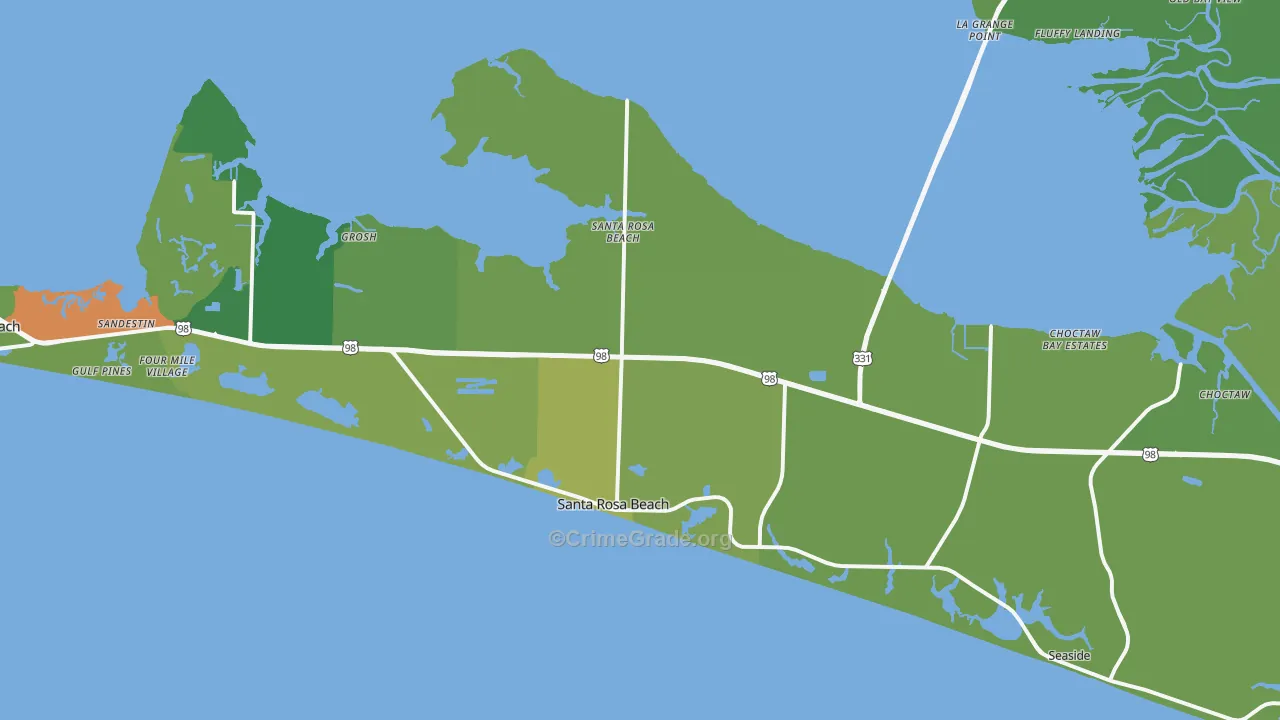 Santa Rosa Beach, FL Map of Theft Rates