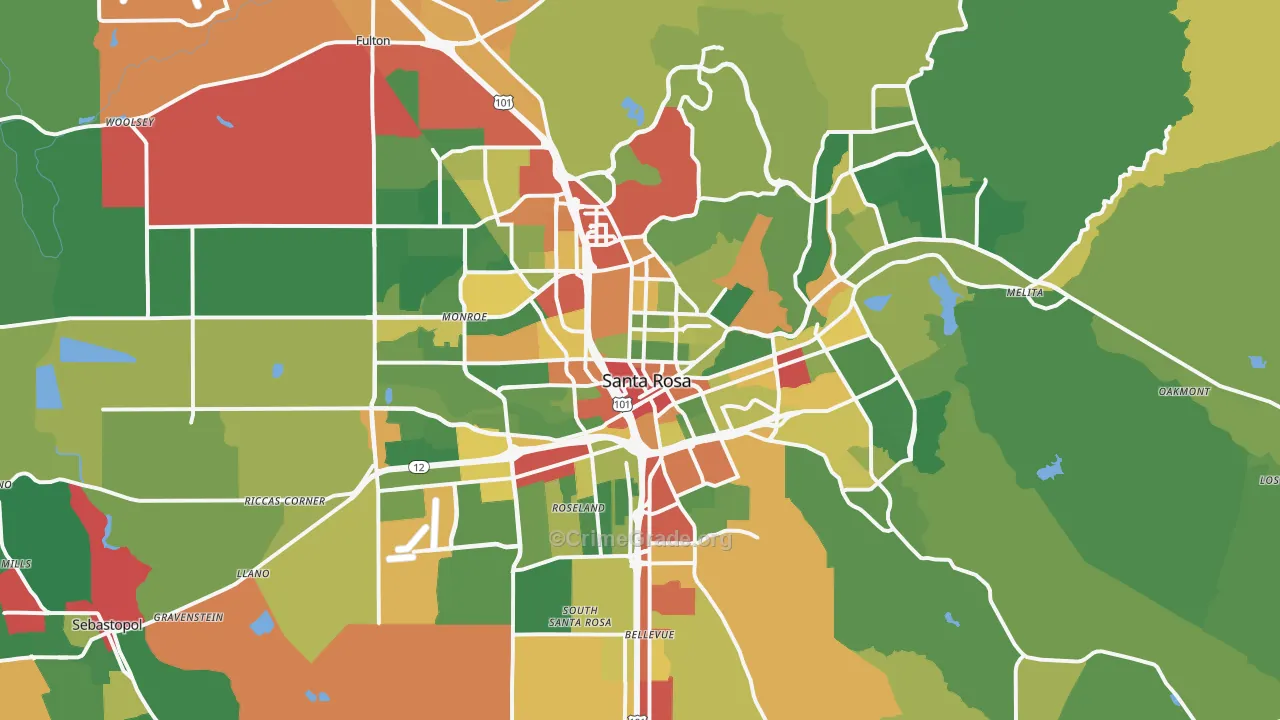 Santa Rosa, CA Map of Theft Rates