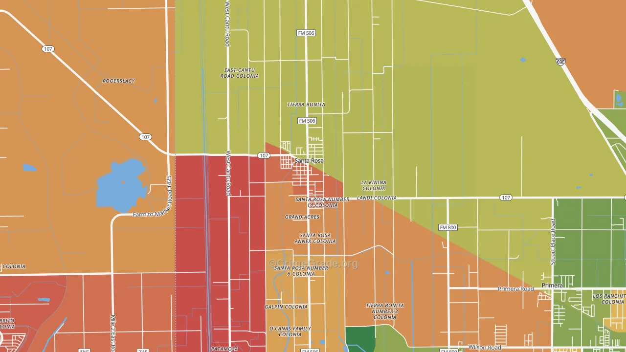 Santa Rosa, TX Map of Theft Rates