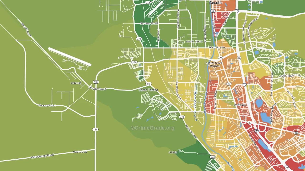 Santa Teresa, NM Map of Theft Rates