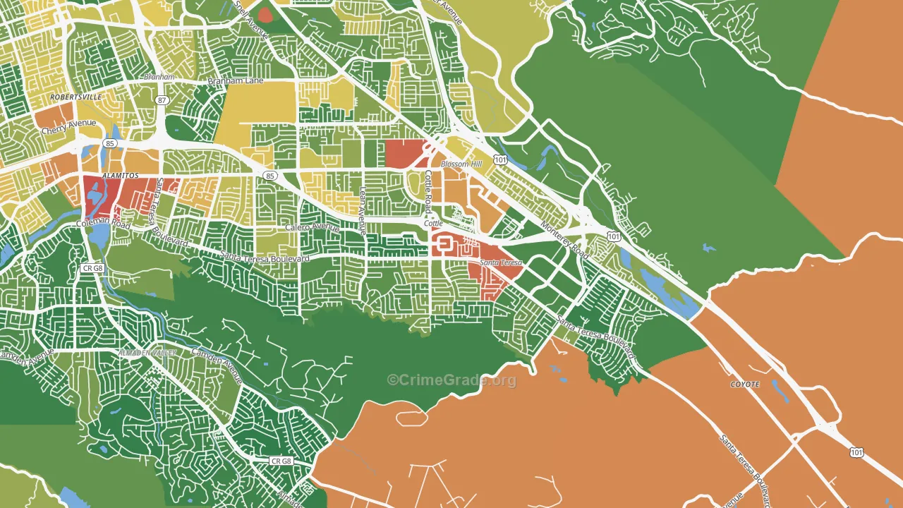 Santa Teresa, San Jose, CA Map of Theft Rates
