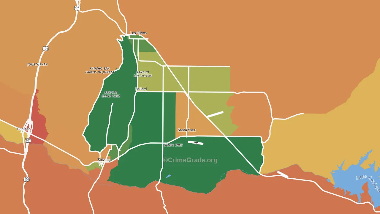 Santa Ynez, CA Map of Theft Rates