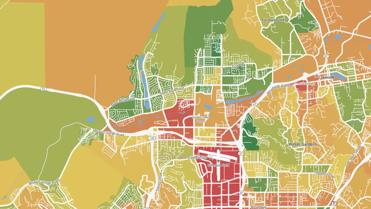 Santee, CA Map of Theft Rates