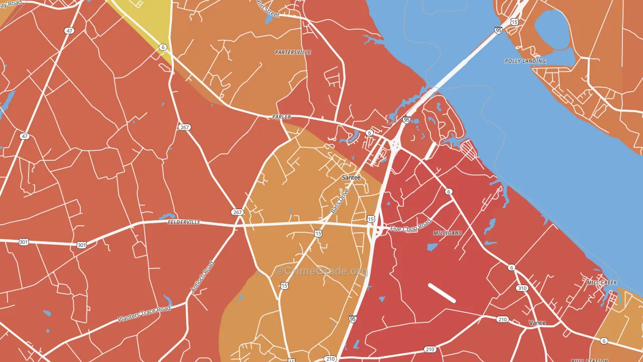 Santee, SC Map of Theft Rates