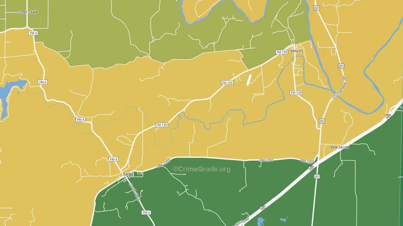 Santo, TX Map of Theft Rates