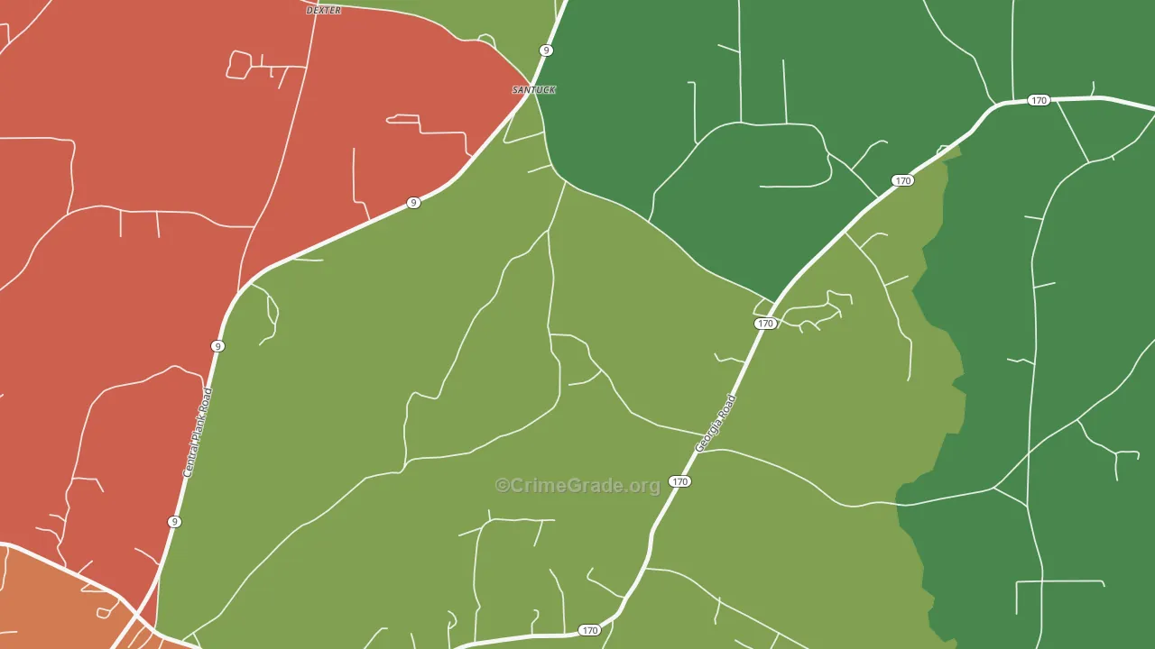 Santuck, AL Map of Theft Rates