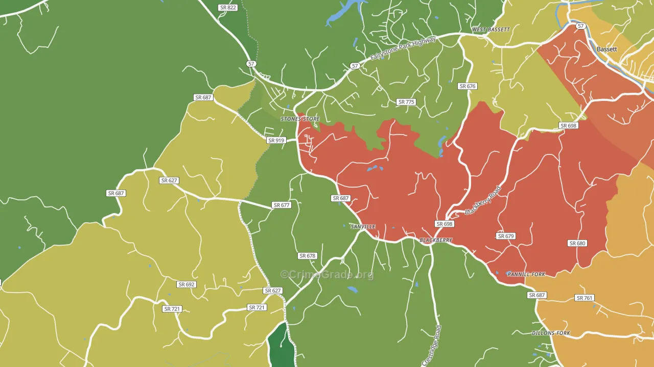 Sanville, VA Map of Theft Rates