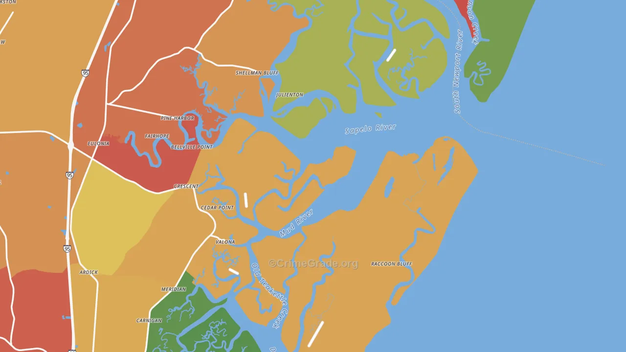 Sapelo Island, GA Map of Theft Rates