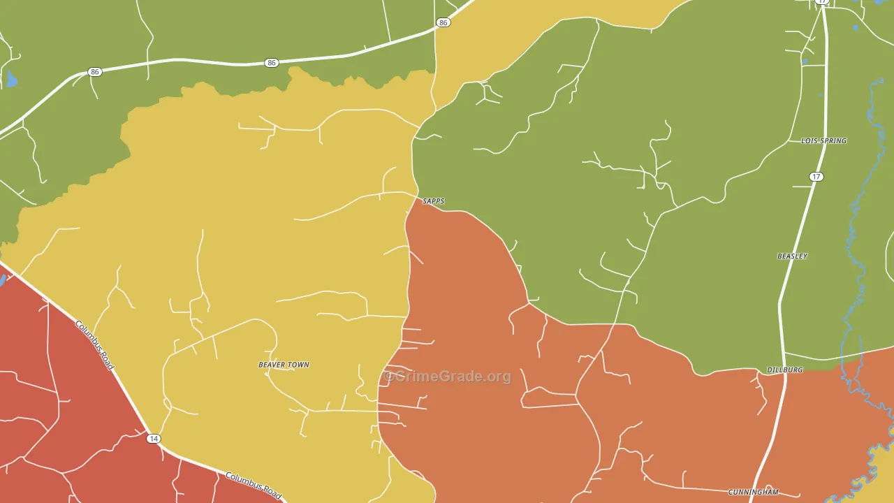 Sapps, AL Map of Theft Rates