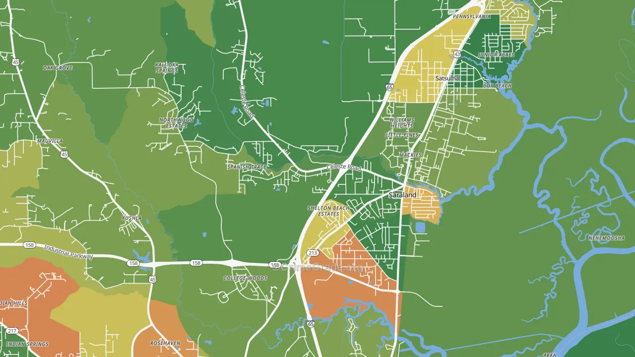Saraland, AL Map of Theft Rates
