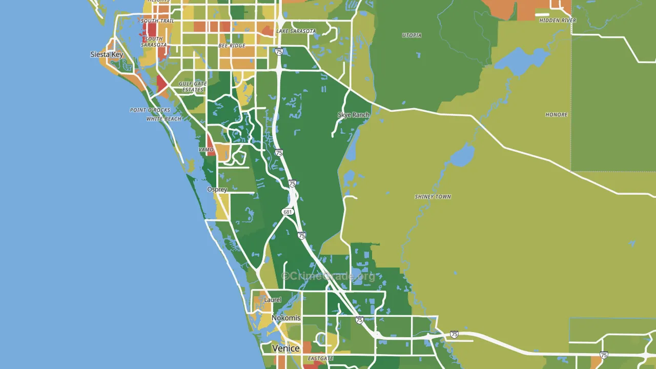 Sarasota County, FL Map of Theft Rates