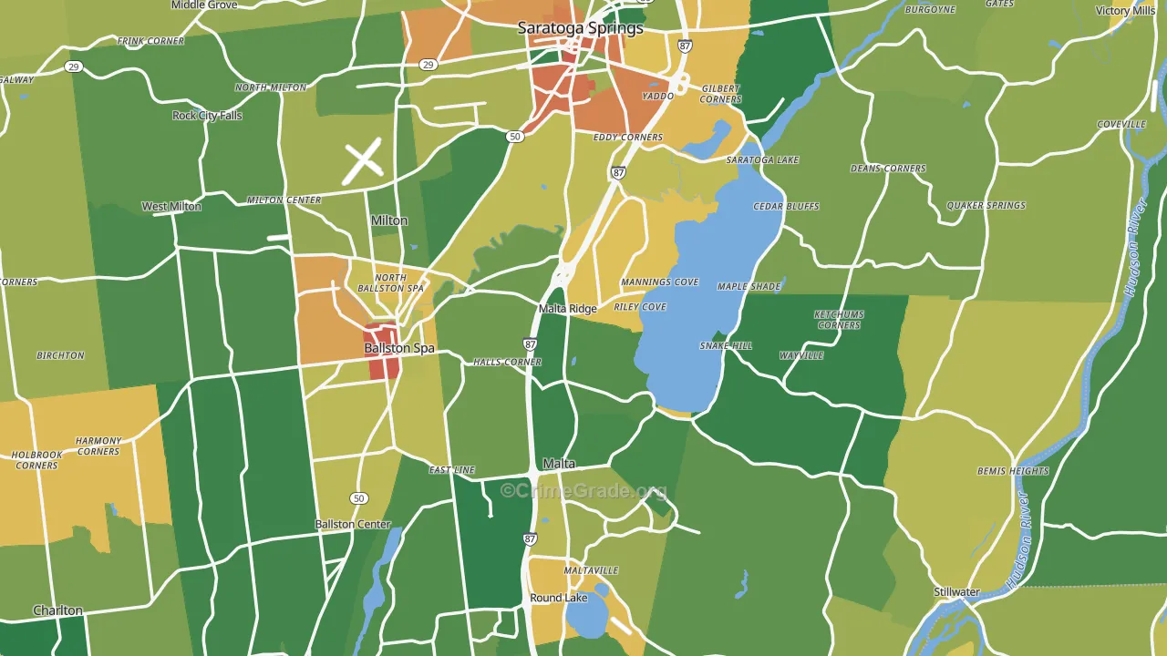 Saratoga County, NY Map of Theft Rates
