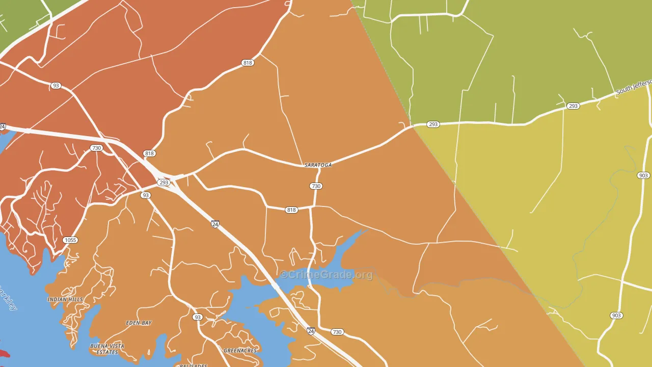 Saratoga, KY Map of Theft Rates