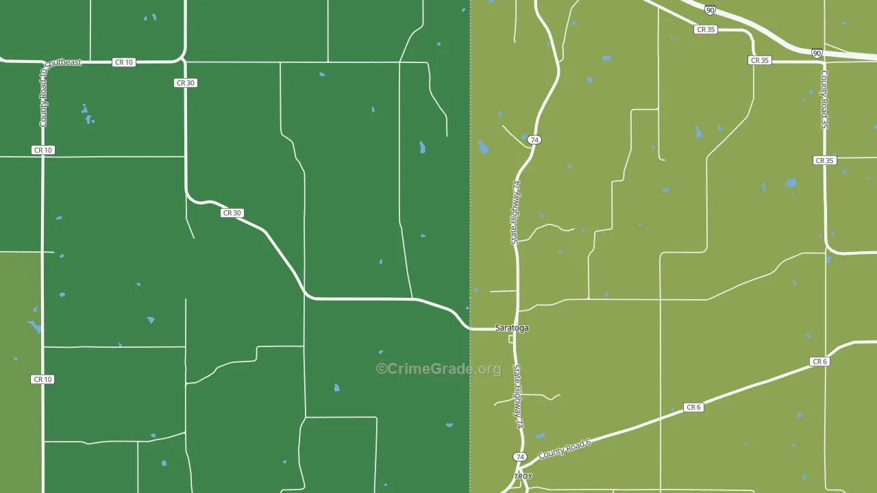Saratoga, MN Map of Theft Rates