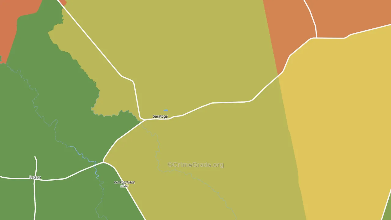 Saratoga, TX Map of Theft Rates