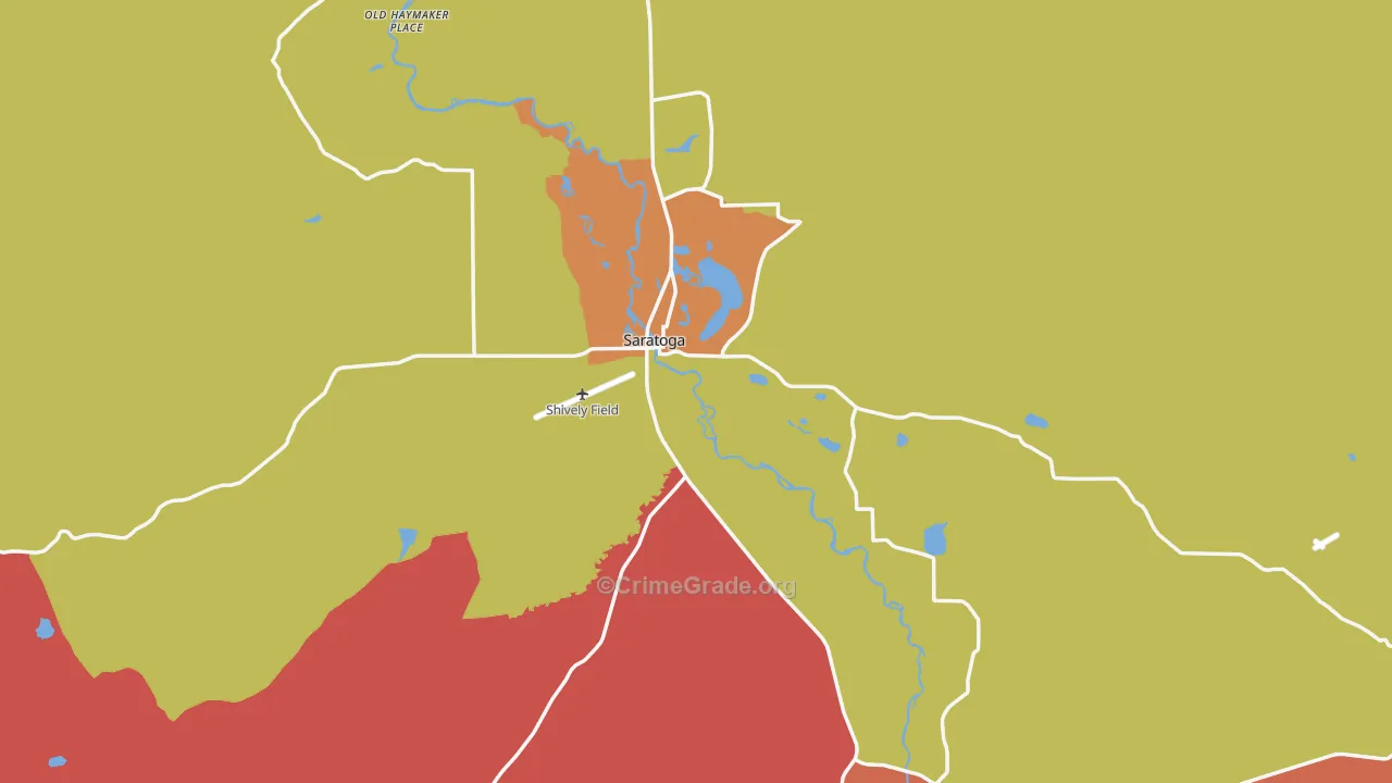 Saratoga, WY Map of Theft Rates