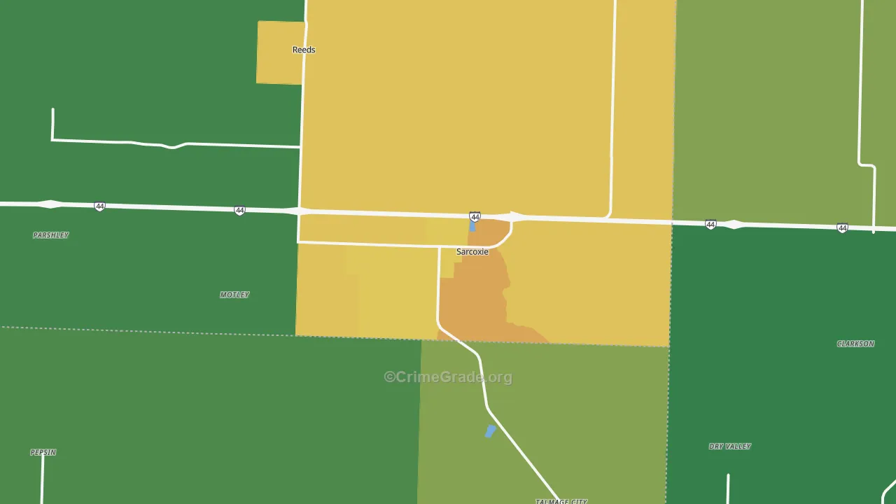 Sarcoxie, MO Map of Theft Rates