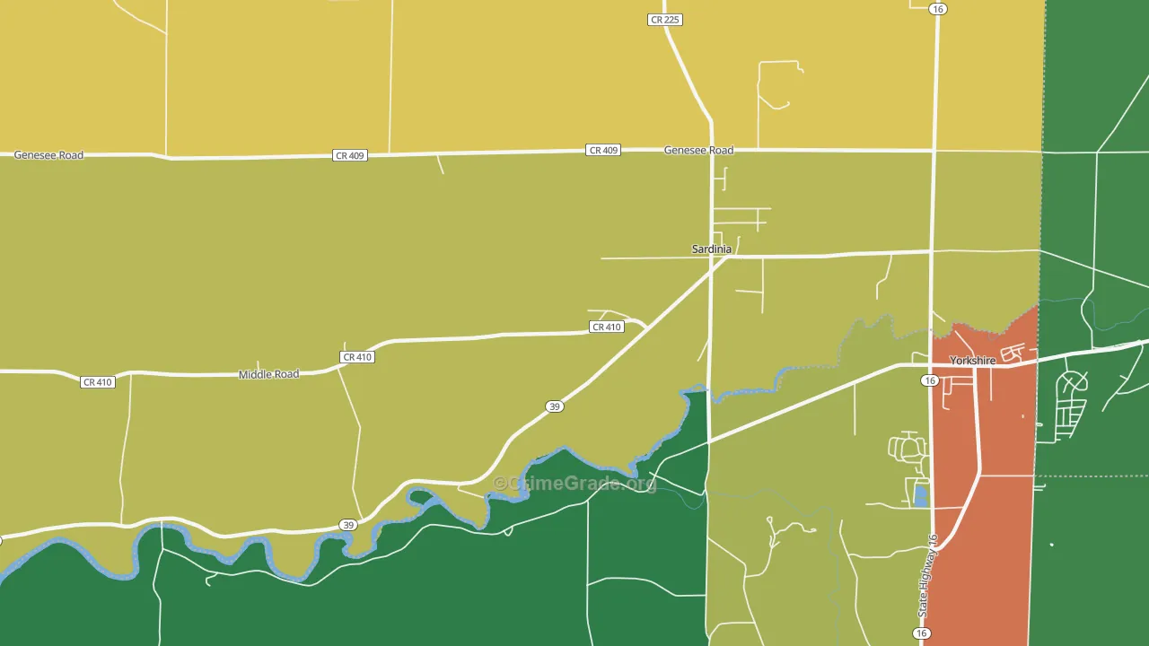 Sardinia, NY Map of Theft Rates