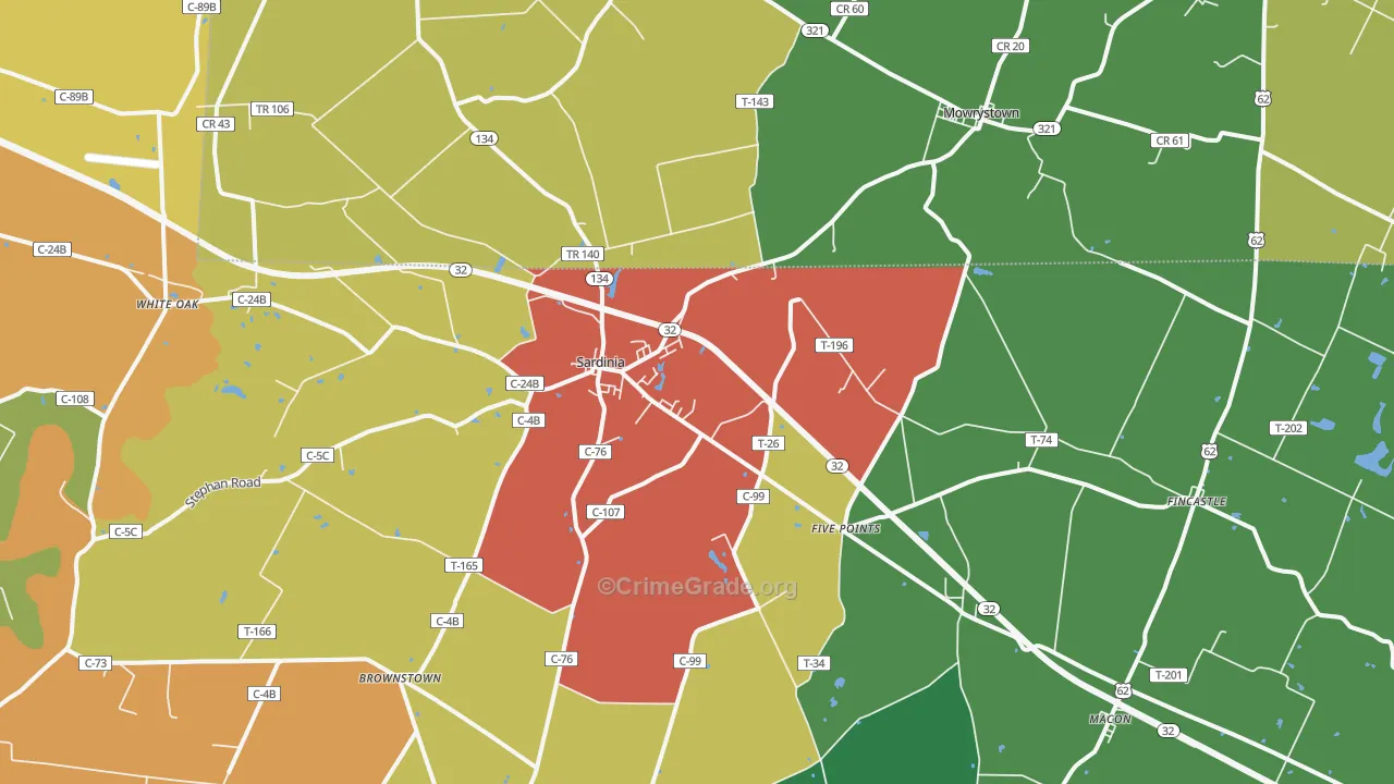 Sardinia, OH Map of Theft Rates