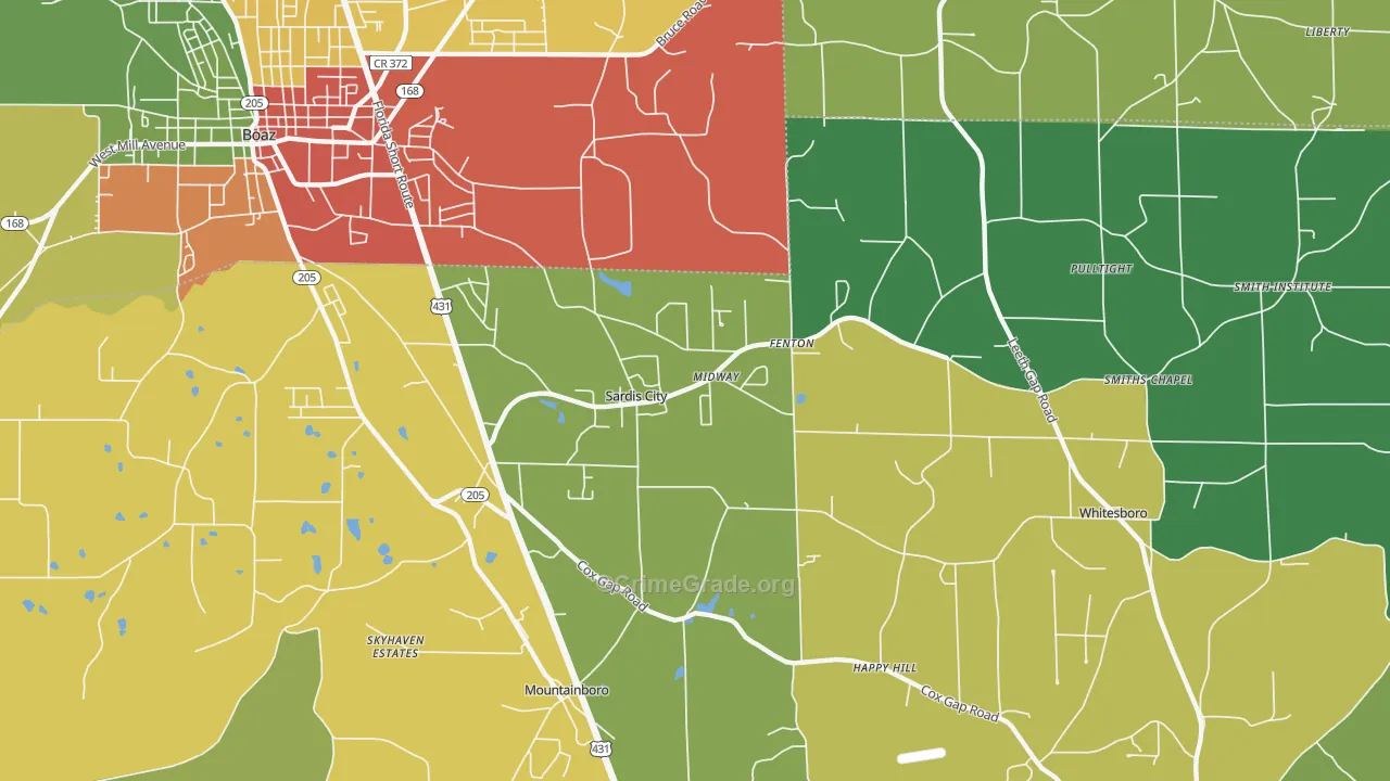 Sardis City, AL Map of Theft Rates