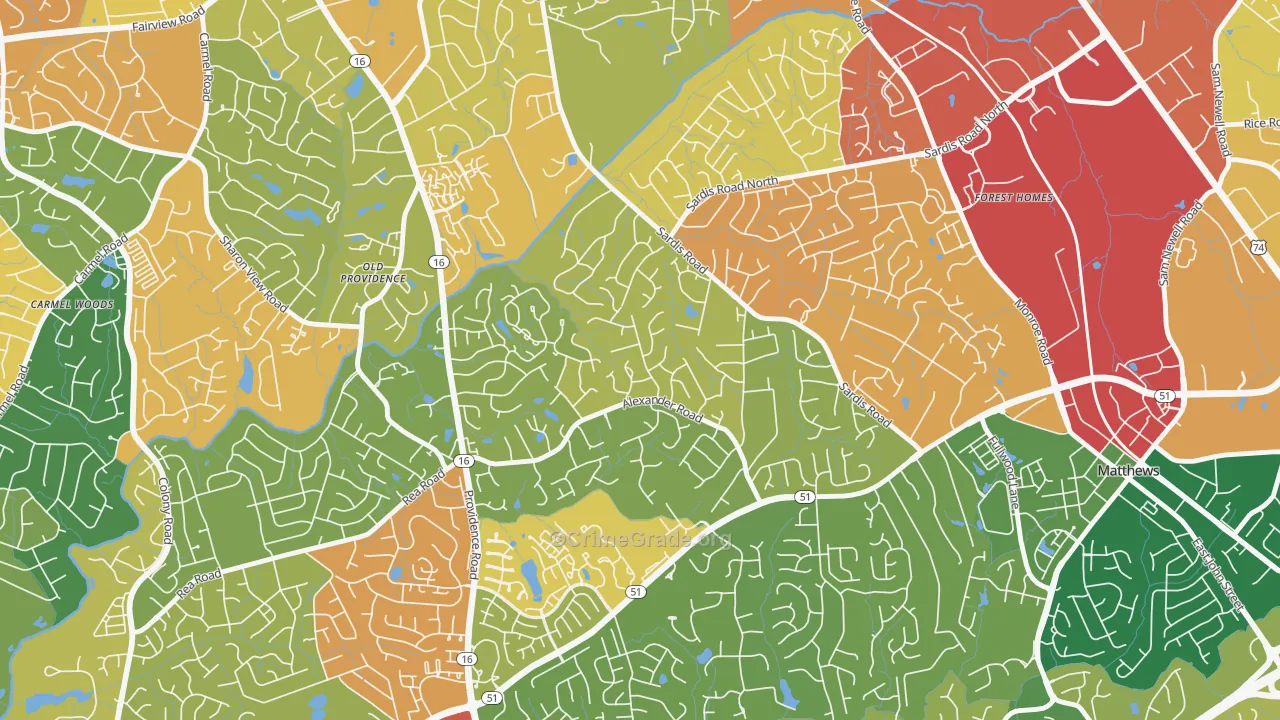 Sardis Forest, Charlotte, NC Map of Theft Rates