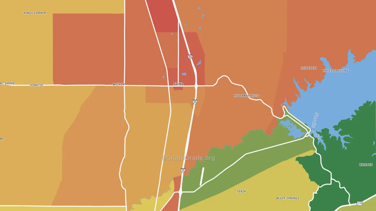 Sardis, MS Map of Theft Rates