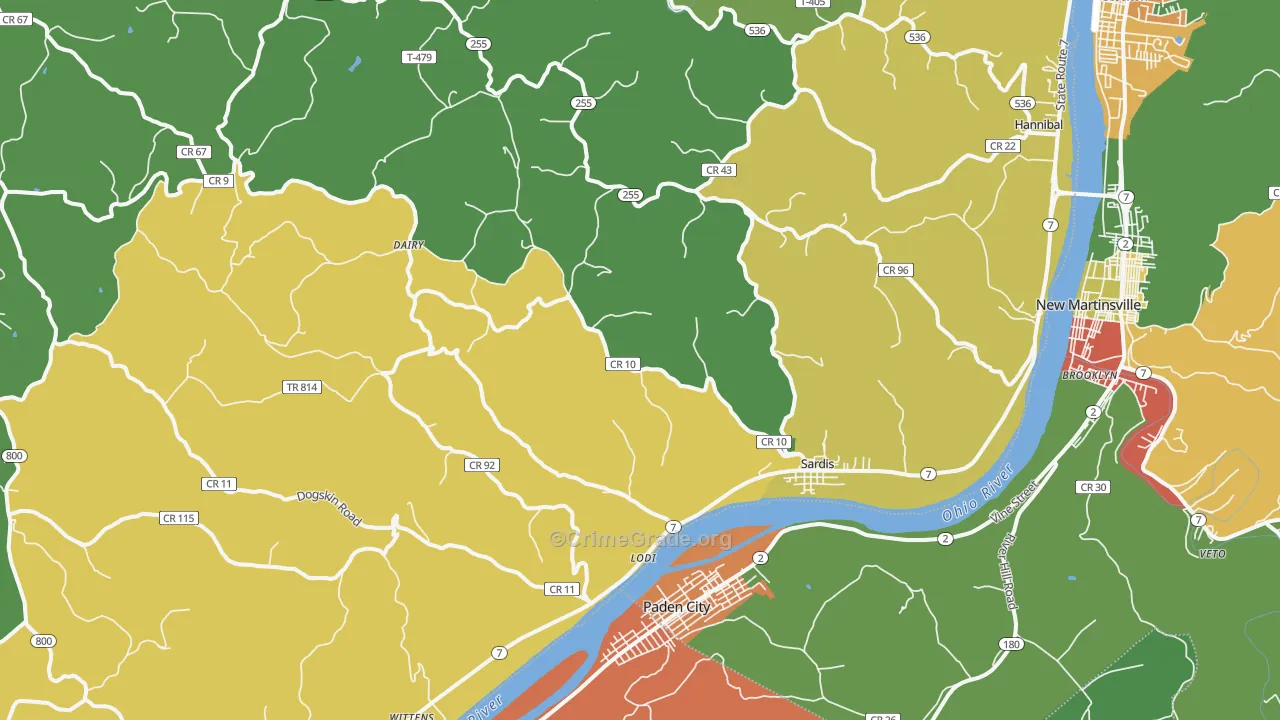 Sardis, OH Map of Theft Rates