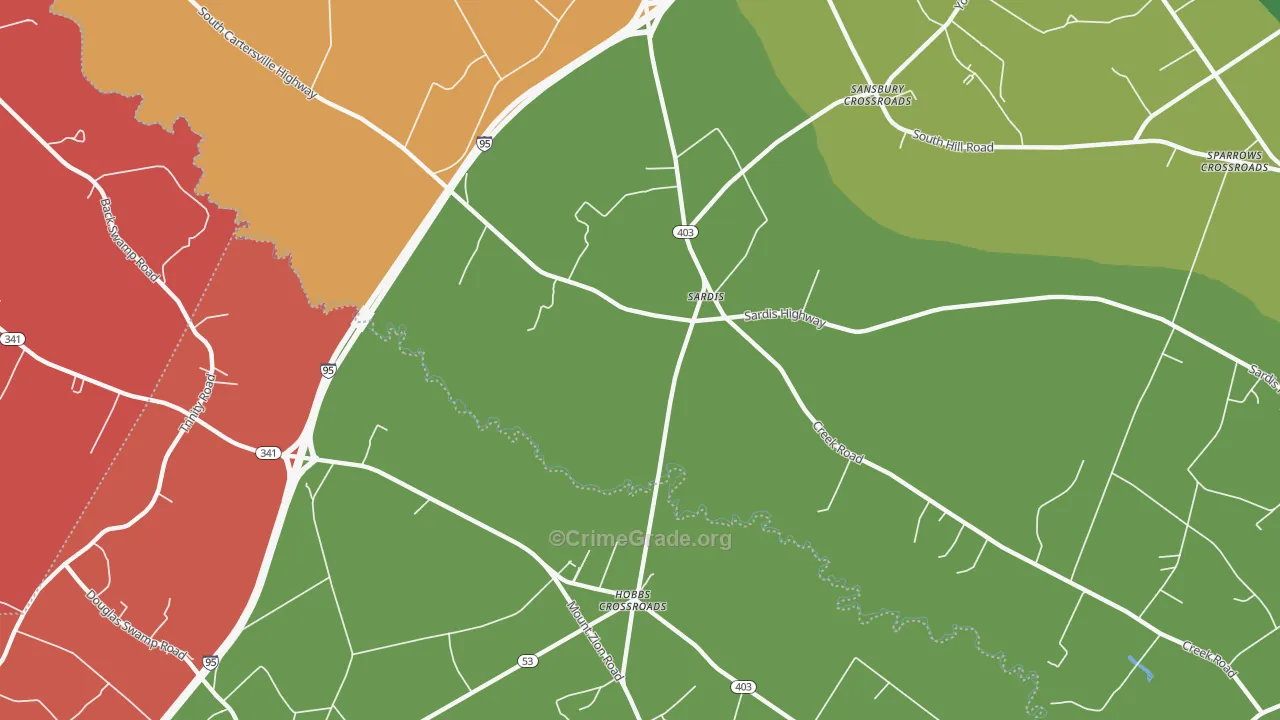 Sardis, SC Map of Theft Rates
