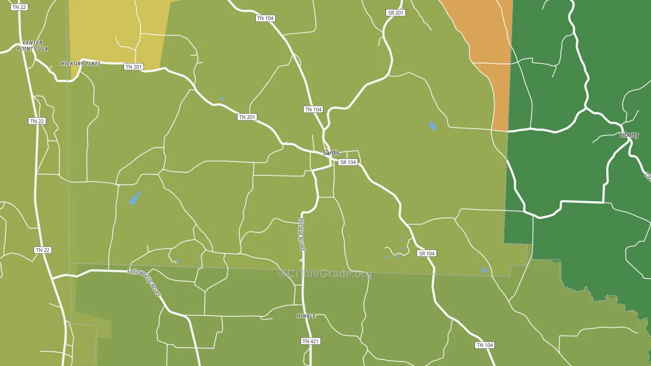 Sardis, TN Map of Theft Rates