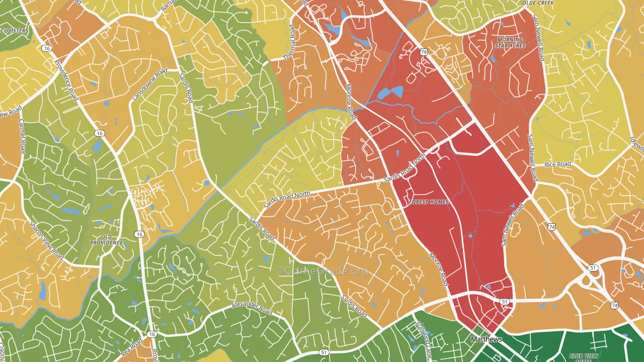Sardis Woods, Charlotte, NC Map of Theft Rates