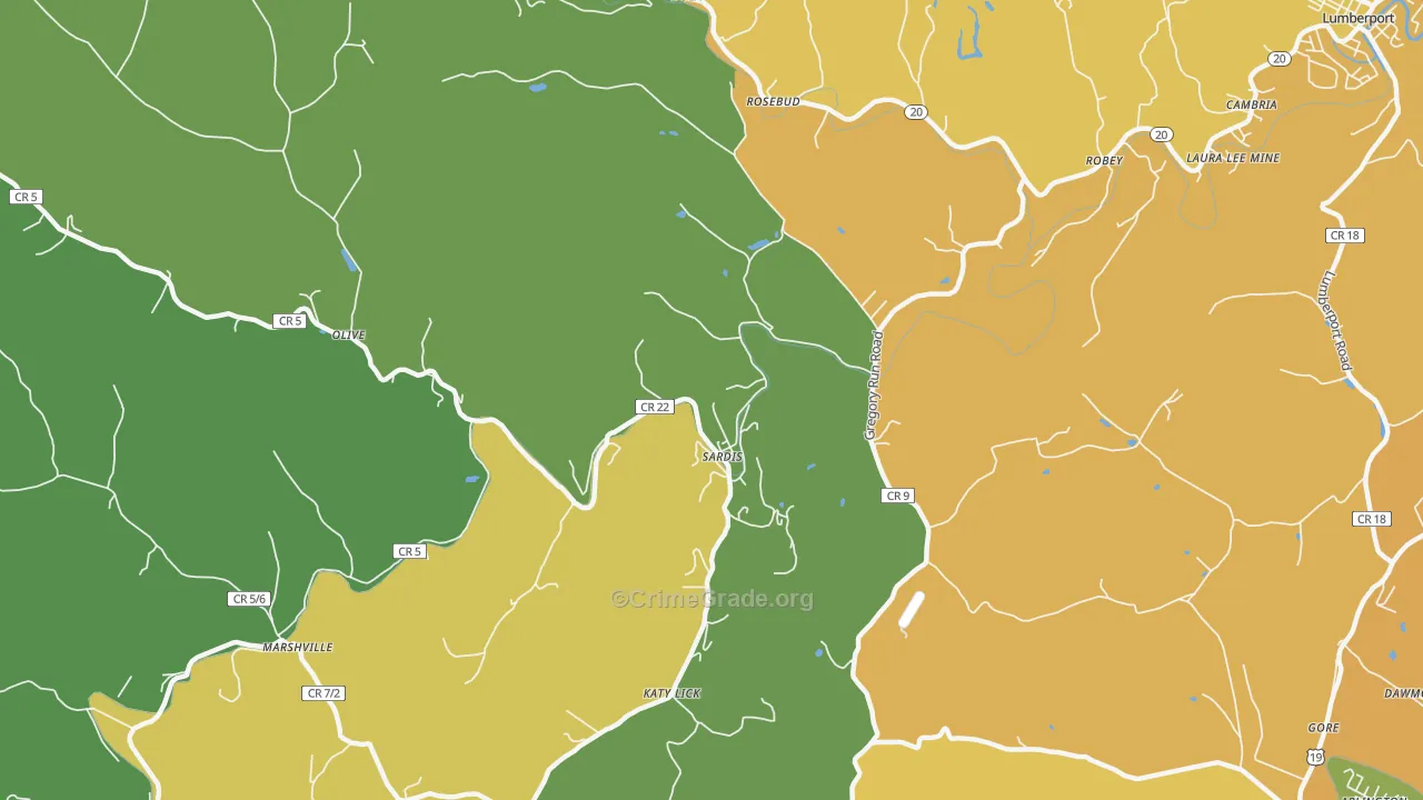 Sardis, WV Map of Theft Rates
