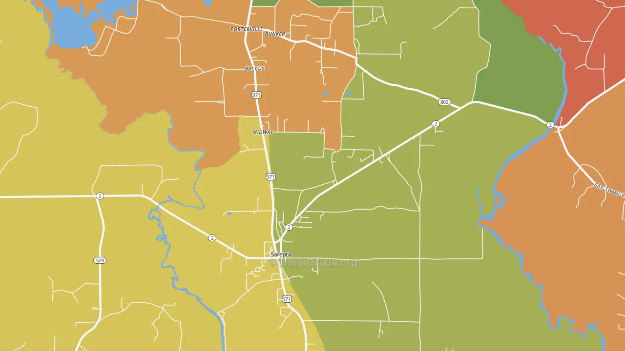 Sarepta, LA Map of Theft Rates